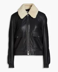 Claudie Pierlot Faux shearling-trimmed leather bomber jacket - Blue Blue