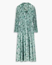 Vince Berry Blooms pleated floral-print satin midi dress - Green Green