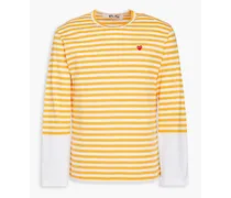 Appliquéd striped cotton-jersey T-shirt - Yellow