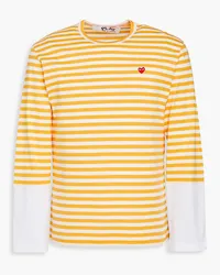 Comme des Garçons Appliquéd striped cotton-jersey T-shirt - Yellow Yellow