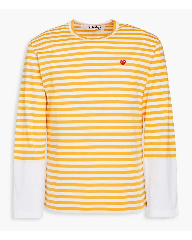 Comme des Garçons Appliquéd striped cotton-jersey T-shirt - Yellow Yellow