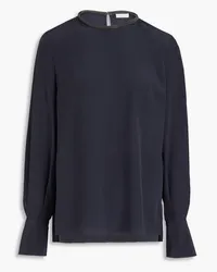 Brunello Cucinelli Bead-embellished silk crepe de chine blouse - Blue Blue