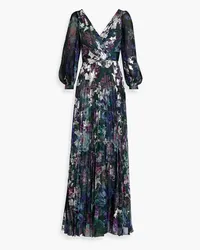 Marchesa Cutout metallic floral-print chiffon gown - Green Green