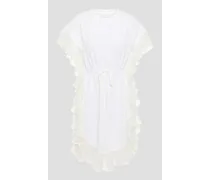 Gathered chiffon-trimmed cotton-jersey mini dress - White