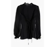 Ruffle-trimmed pleated silk-chiffon blouse - Black