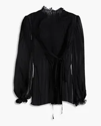 Alberta Ferretti Ruffle-trimmed pleated silk-chiffon blouse - Black Black