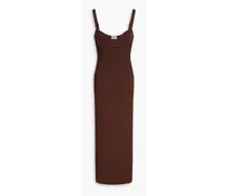 Cutout ribbed-knit midi dress - Brown