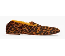 Leopard-print faux fur loafers - Brown