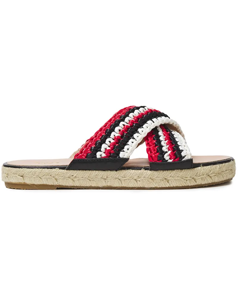 RED Valentino Leather-trimmed woven raffia slides - Red Red