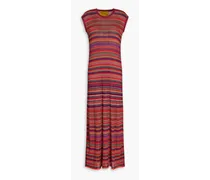 Striped ribbed-knit midi dress - Red