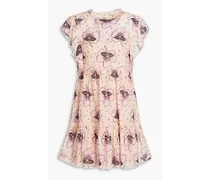 Ruffled floral-print silk and cotton-blend chiffon mini dress - Pink