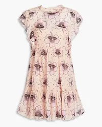 RED Valentino Ruffled floral-print silk and cotton-blend chiffon mini dress - Pink Pink