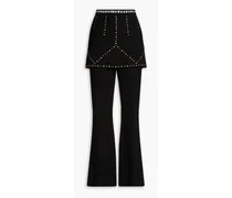 Embellished layered crepe flared pants - Black