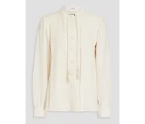 Pleated silk-crepe blouse - White