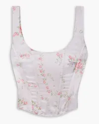 LoveShackFancy Mori cropped printed silk-charmeuse bustier top - Pink Pink