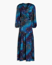 Stella Nova Tyra printed hammered satin-crepe maxi wrap dress - Blue Blue