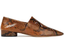 Snake-effect leather loafers - Brown