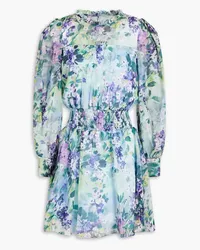 Monique Lhuillier Shirred floral-print chiffon mini dress - Green Green