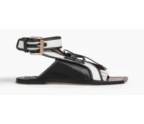 Leather and faux raffia sandals - Black
