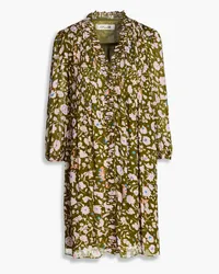 Diane von Furstenberg Layla pintucked floral-print chiffon mini dress - Green Green