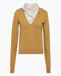 See by Chloé Printed crepe de chine and cotton-blend sweater - Brown Brown