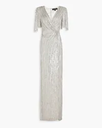 Jenny Packham Wrap-effect embellished crepe gown - Gray Gray