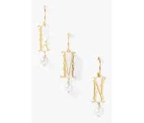 Initial gold-plated faux pearl earring - Metallic