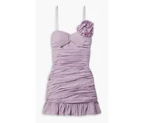 Jessilyn appliquéd cutout ruched poplin mini dress - Purple