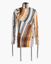 Missoni Crystal-embellished metallic crochet-knit turtleneck top - Brown Brown