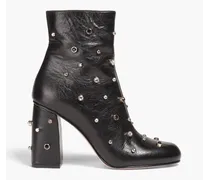 Crystal-embellished leather ankle boots - Black