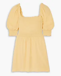 Reformation Elle ruffled shirred crepe mini dress - Yellow Yellow