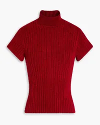 Alberta Ferretti Ribbed chenille turtleneck top - Red Red