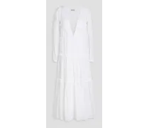 Kalani shirred cotton and silk-blend voile midi dress - White