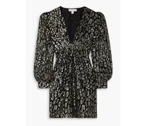 Metallic leopard-print fil coupé chiffon mini dress - Black