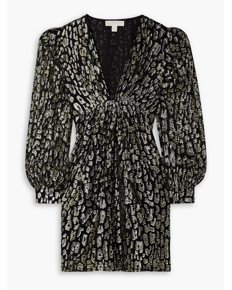 Michael Kors Metallic leopard-print fil coupé chiffon mini dress - Black Black