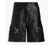 Point d'esprit-trimmed cutout leather shorts - Black