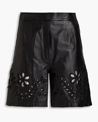 RED Valentino Point d'esprit-trimmed cutout leather shorts - Black Black