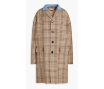 Gingham wool-twill coat - Neutral