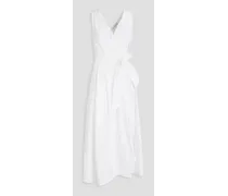Pleated poplin midi wrap dress - White