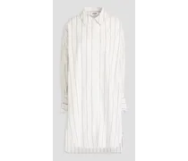 Striped cotton and linen-blend gauze mini shirt dress - White