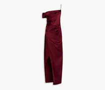 One-shoulder draped satin gown - Burgundy