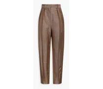 Pleated jacquard tapered pants - Brown