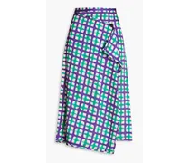 Wrap-effect checked crepe midi skirt - Purple