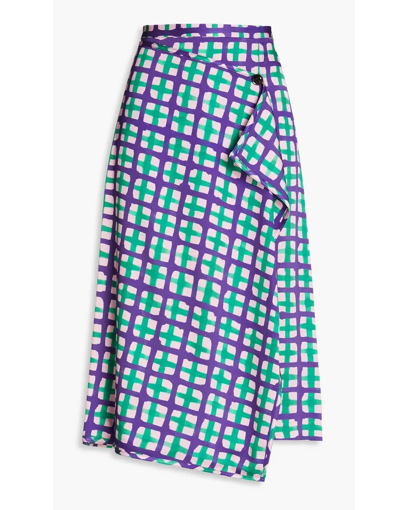 3.1 phillip lim Wrap-effect checked crepe midi skirt - Purple Purple