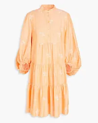 Erdem Winona tiered embroidered cotton-blend mini shirt dress - Orange Orange