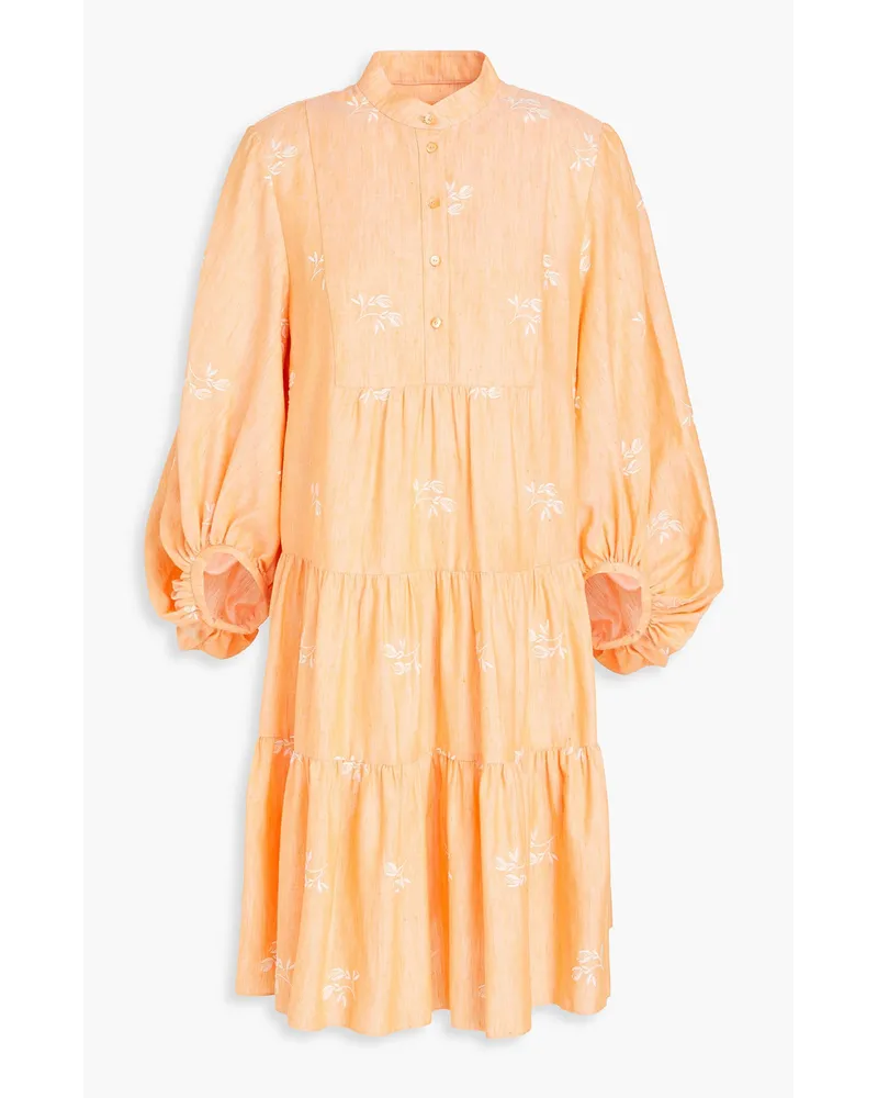Erdem Winona tiered embroidered cotton-blend mini shirt dress - Orange Orange