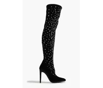 Bimba 110 embellished stretch-velvet thigh boots - Black