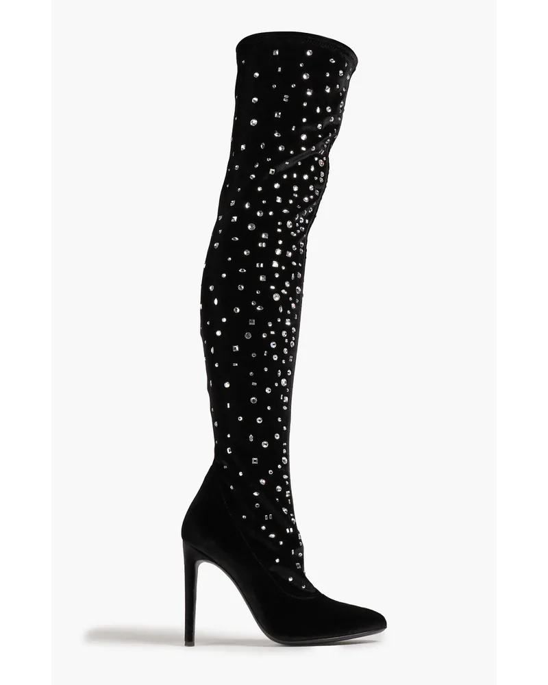 Giuseppe Zanotti Bimba 110 embellished stretch-velvet thigh boots - Black Black