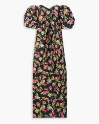 Caroline Constas Reyna off-the-shoulder tie-detailed floral-print cotton-blend poplin maxi dress - Black Black