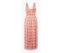 Camille tiered plissé-satin maxi dress - Pink